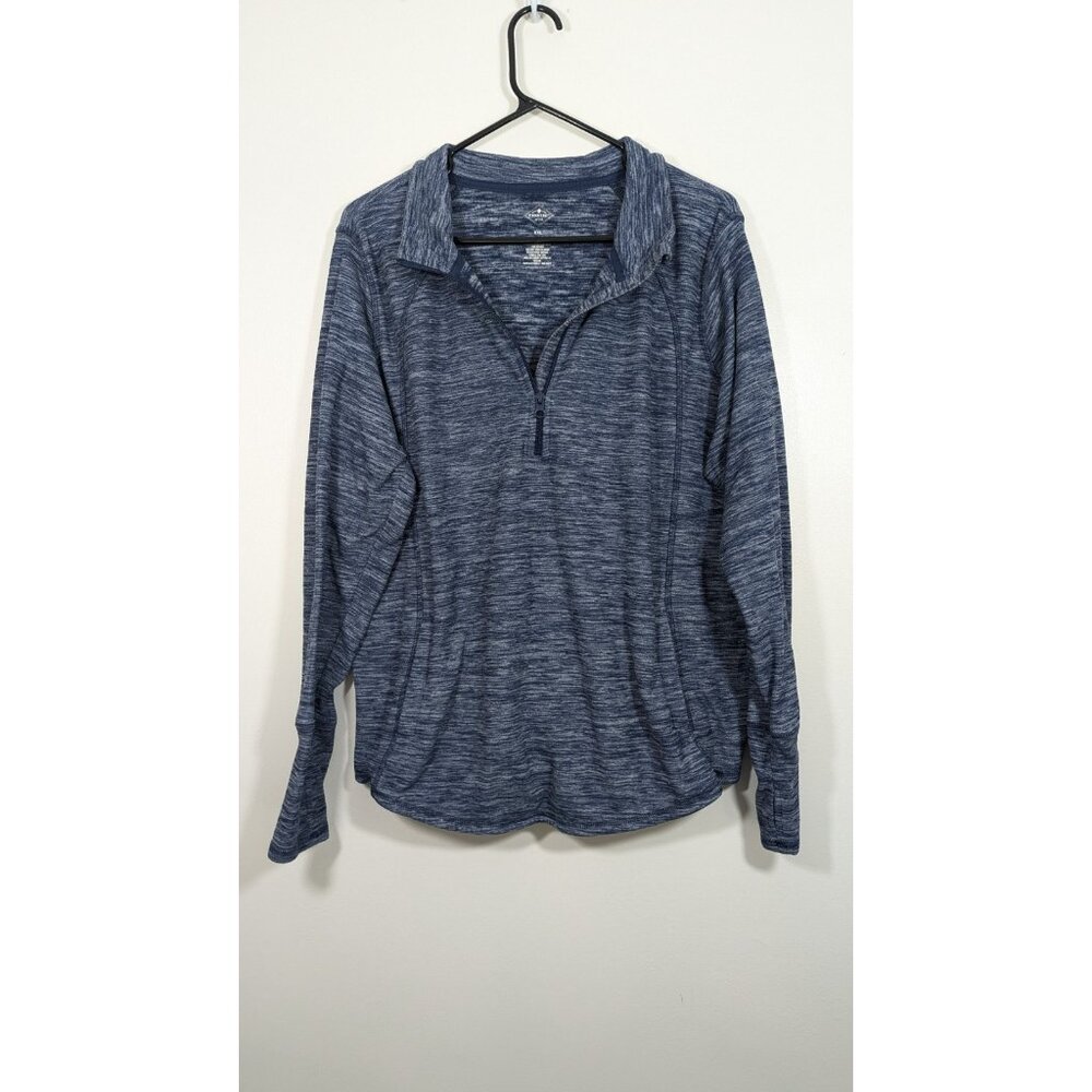 St Johns Bay Mock Neck Womens XXL Quarter Zip Jacket Blue Fleece Soft Zipper